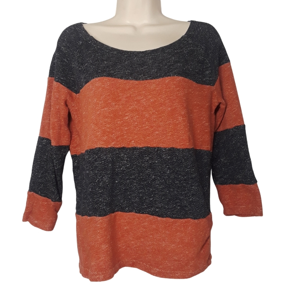 LUCKY LOTUS Orange Stripe Print Sweater Top Small
